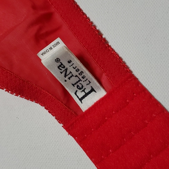 Bra & Panty Set Sizes 38DD/1x Red Lace By Felina Lingerie & Donna Loren - Picture 3 of 16